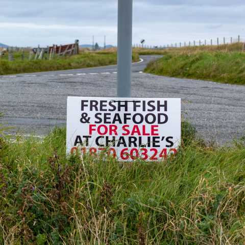 Signage on Benbecula for a local eatery. 