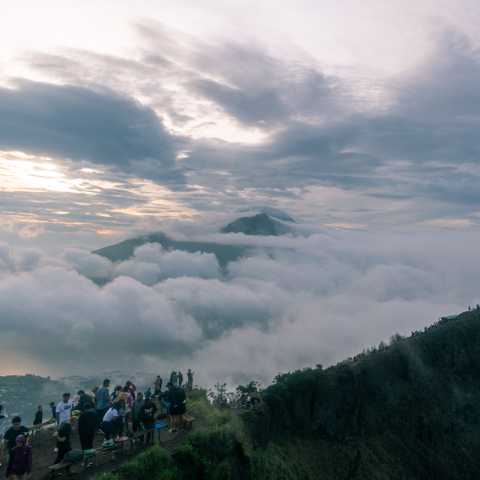 The summit of Mount Batur, Bali, 2020 after a sunrise hike
